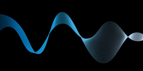 Abstract black background luxury colorful Wave line wallpaper. Dynamic flowing wave lines design element. Futuristic technology and sound wave pattern.