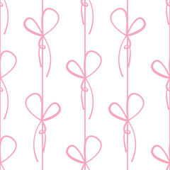 Seamless pattern with cartoon doodle bow knots, gift ribbons. Trendy hair braiding accessory. Hand drawn vector illustration. Minimalist tattoo sketch, coquette core.
