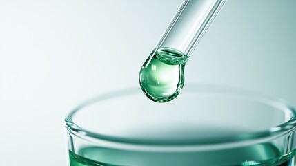 Closeup of Green skincare,A drop of transparent cosmetic gel on a green background,product liquid bubble,serum drops scattered ,Collagen gel,Aloe Vera cosmetic gel,The concept of natural cosmetics.