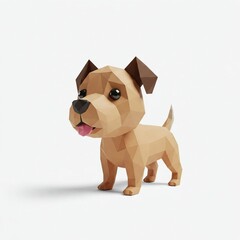 Cheerful Low Poly Dog with a Happy Expression Sitting on a White Background with Soft Shadows