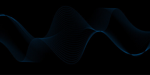 Abstract black background luxury colorful Wave line wallpaper. Dynamic flowing wave lines design element. Futuristic technology and sound wave pattern.