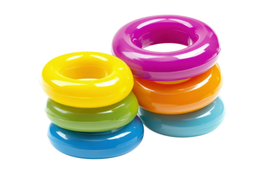 Colorful stacking rings in bright hues set against a white background, perfect for playful learning isolated on transparent background