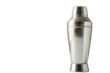 Crafting cocktails with a sleek stainless steel shaker in a minimalist kitchen setting isolated on transparent background