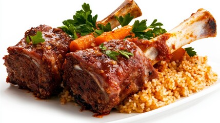 Roasted Lamb Shanks with Carrots and Bulgur