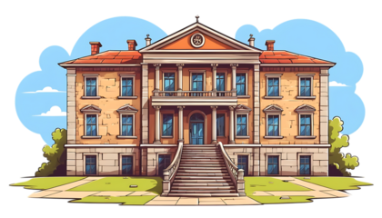 Cartoon Illustration of Old Building with Stairs png