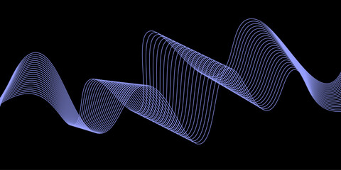 Abstract black background luxury colorful Wave line wallpaper. Dynamic flowing wave lines design element. Futuristic technology and sound wave pattern.