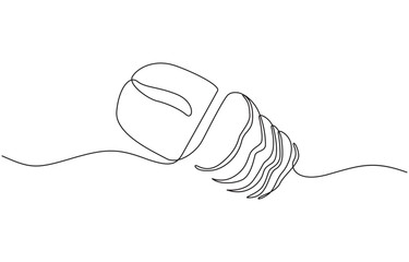 Obraz premium Continuous line drawing of a slice of bread. Minimalist design for bakery, Fresh breads one line continuous drawing. baguette continuous one line illustration.
