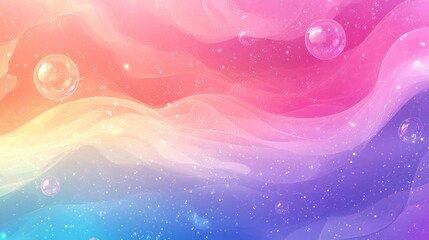 Pastel abstract background with flowing waves and bubbles
