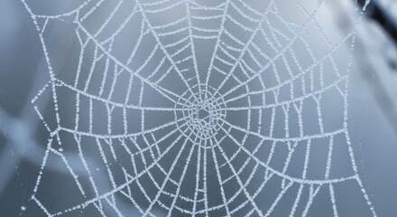 Obraz premium Close-up of a dew-covered spider web glistening in morning light outdoors