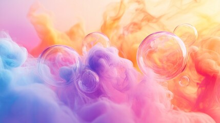 Colorful ink and bubbles in vibrant pastel colors