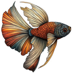 Fototapeta premium Vibrant Goldfish with Flowing Fins with Transparent Background