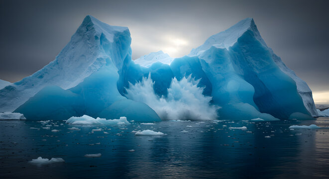 Dramatic iceberg calving creates a spectacle of icy beauty in arctic waters - Powered by Adobe