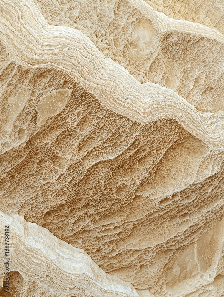 Poster Detailed macro image of sandstone surface showcasing intricate textures and layered patterns, evoking natural beauty