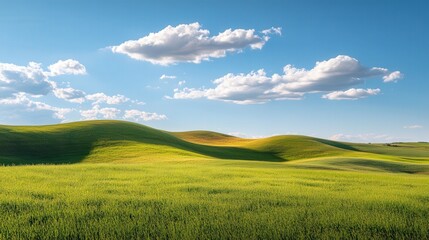 Obraz premium Sunlit Rolling Countryside with Clouds in Blue Sky