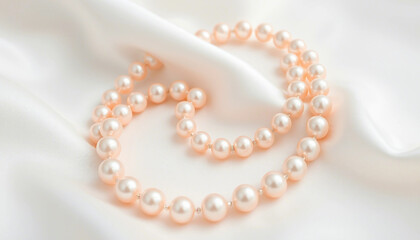 Obraz premium A delicate string of pearls displayed on soft, smooth white satin, evoking elegance, sophistication, and timeless beauty, perfect for showcasing luxury, jewelry, and graceful aesthetics in imagery.