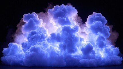 Vibrant blue cloud formation against a dark background, illuminated by light
