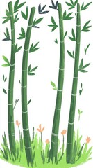 Green Bamboo Illustration with Orange Flowers