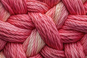 Intertwined pink yarn creating textured braided pattern
