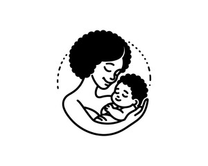 Happy Mother's Day Logo Design Template. Loving Family with Mother and Baby Silhouette Vector Illustration