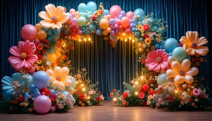 Festive Balloon   Flower Arch Backdrop