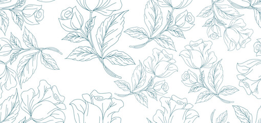 Fototapeta premium Hand drawn Sweet flower Vine seamless pattern. soft pastel colors seamless pattern Vector Illustration, Design for fashion, fabric, textile, wallpaper, wrapping and all print