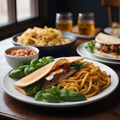 Delicious Chicken and Egg Flatbread Sandwich with Crispy Fries and Basil A perfect meal for a casual lunch or dinner