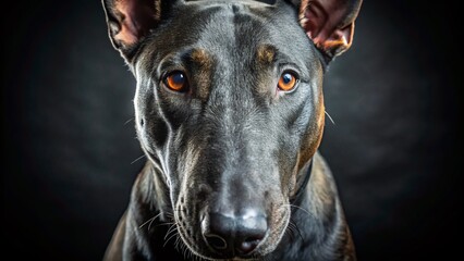 Macro Close-up of a Solid Black Bull Terrier's Eye and Fur