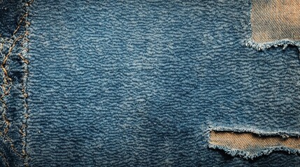 Torn denim texture close-up for fashion design, grunge aesthetics, distressed style projects, vintage fashion blogs, craft tutorials and authentic textile detail photography