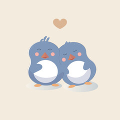 illustration of cute penguins, penguins in love