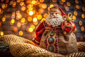 Fototapeta premium Macro Close-up of Festive Saint Nicholas Sack Decoration, Christmas Ornament Details