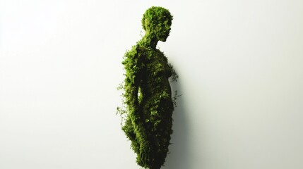 Moss-Covered Human Figure Evoking Nature and Environmental Connection