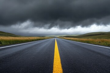 Naklejka premium Empty highway under a dark sky
