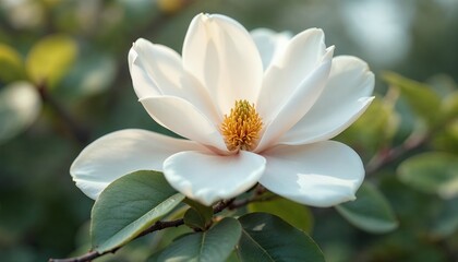 Stunning White Magnolia Blossom Closeup in Soft Light