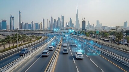 Naklejka premium Autonomous Vehicles on a Futuristic Highway