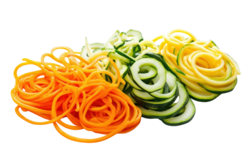 Colorful spiralized vegetables ready to enhance a healthy meal with vibrant textures and flavors isolated on transparent background