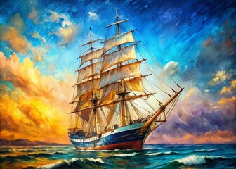 Fototapeta premium Macro Detail of Clipper Ship Painting Texture, Canvas Brushstrokes, Maritime Art
