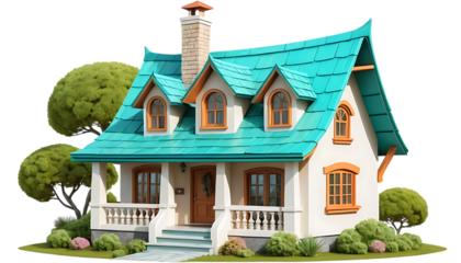 Charming Whimsical House with Turquoise Roof png