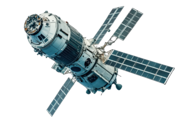 A majestic space station drifting through the vastness of the cosmos under a bright, clear sky isolated on transparent background
