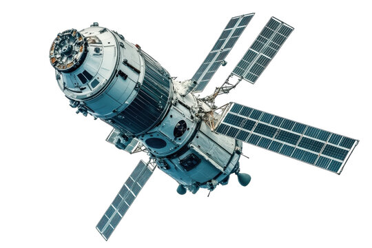 A majestic space station drifting through the vastness of the cosmos under a bright, clear sky isolated on transparent background