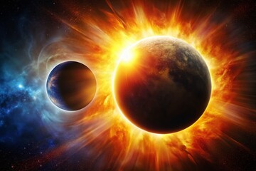 Obraz premium Macro Eclipse: Nibiru's Shadow, Celestial Alignment, Cosmic Event, Planetary Phenomenon, Close-up