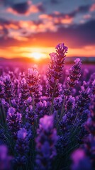 Fototapeta premium Twilight sky over lavender fields high resolution hd photo