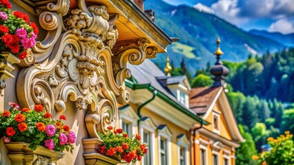 Fototapeta premium Macro Photography: Bad Ischl Hotel Post & Parish Church Architectural Details