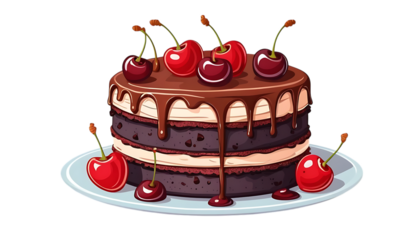 Chocolate Cake with Cherries cartoon png