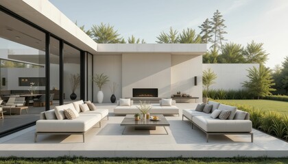 Modern Outdoor Living Space with Cozy Seating and Greenery