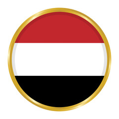 Fototapeta premium Round Flag of Yemen with Golden Border, Yemen Flag Button