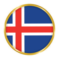 Round Flag of Iceland with Golden Border, Iceland Flag Button
