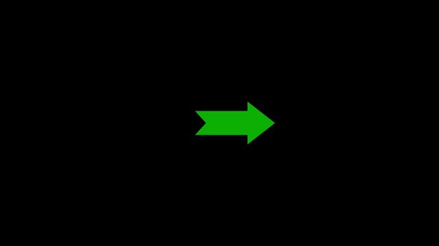 Green moving arrow on black background. Arrows icons, modern simple flat blue pointer signs. Abstract arrow icon animation