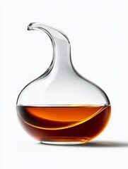 Clear Glass Decanter with Amber Liquid on White Background