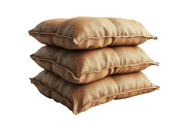A Stack Of Rustic Burlap Cushions, Subtly Textured And Golden-brown, Offering A Sense Of Warmth And Simple Comfort Against A Clean White Backdrop Isolated on Transparent Background