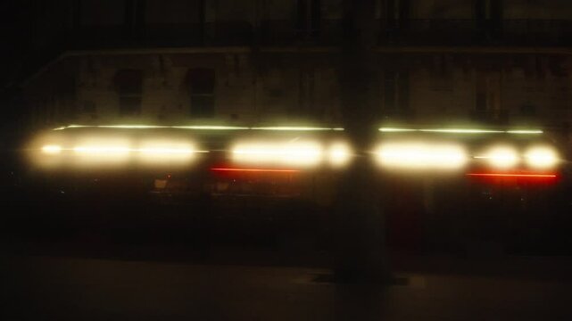 Night Drive Through Foggy Streets of Paris View from Car Window